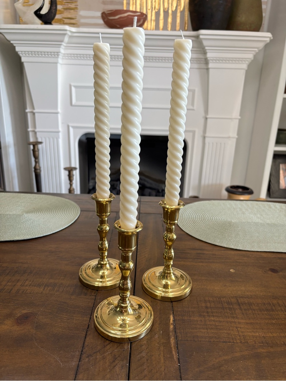Three brass partylite tapered candle holders